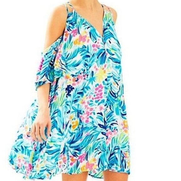 Lilly Pulitzer cold shoulder mini dress size large in floral print. - Picture 7 of 7